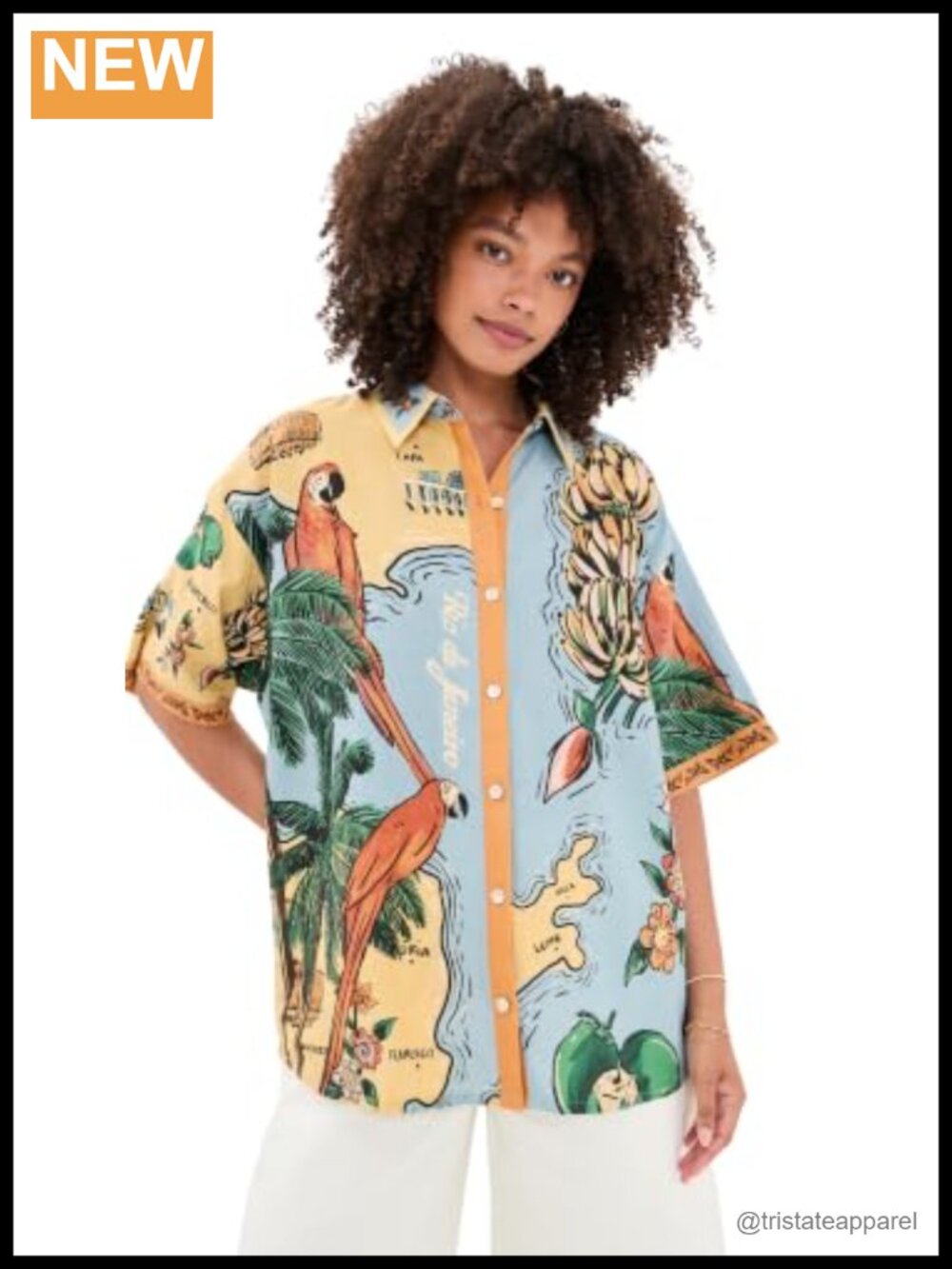Farm Rio Beaches Path Shirt Linen Tropical Button-Down